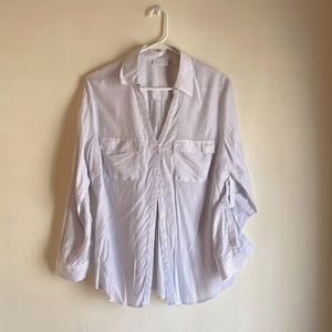 Pretty in polka dots - button up in style.  Great pocket and sleeve detail.